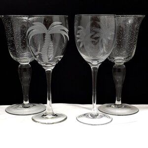 Mismatched Palm Tree Bubble Water Wine Glasses 8" set/4 vtg mixed party glasswar